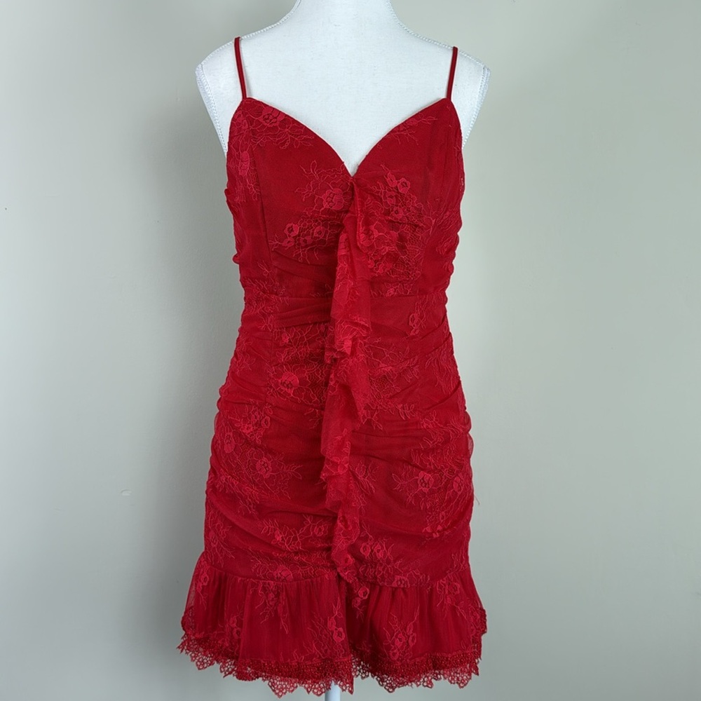 NWT REVOLVE NBD Marvin Lace Open Back Mini Dress in Candy Red Size Medium